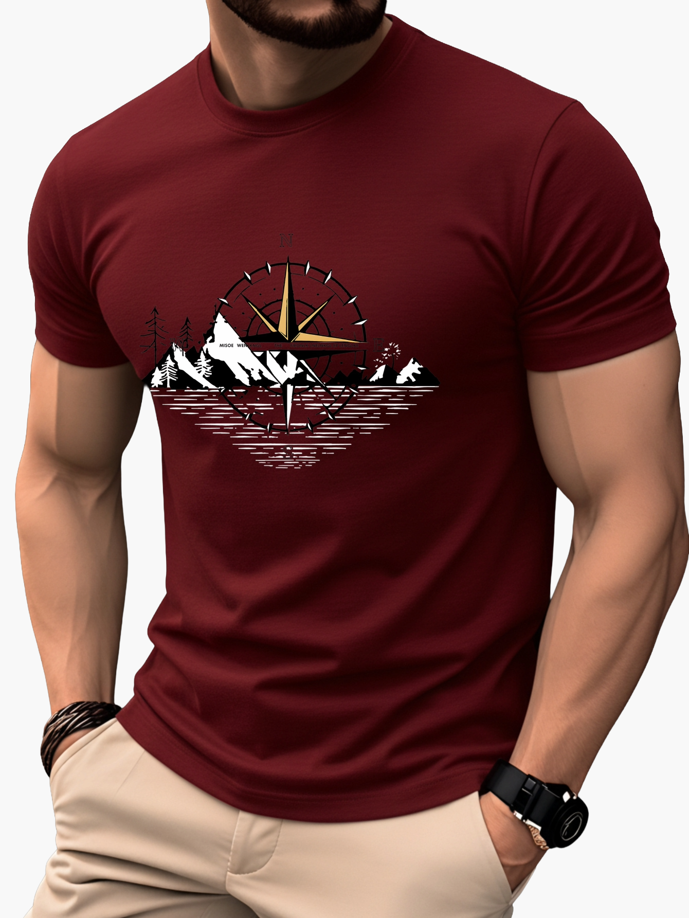 Herren T-Shirt mit Kompass und Bergmotiv – Outdoor Abenteuer, Freizeit & Reisen