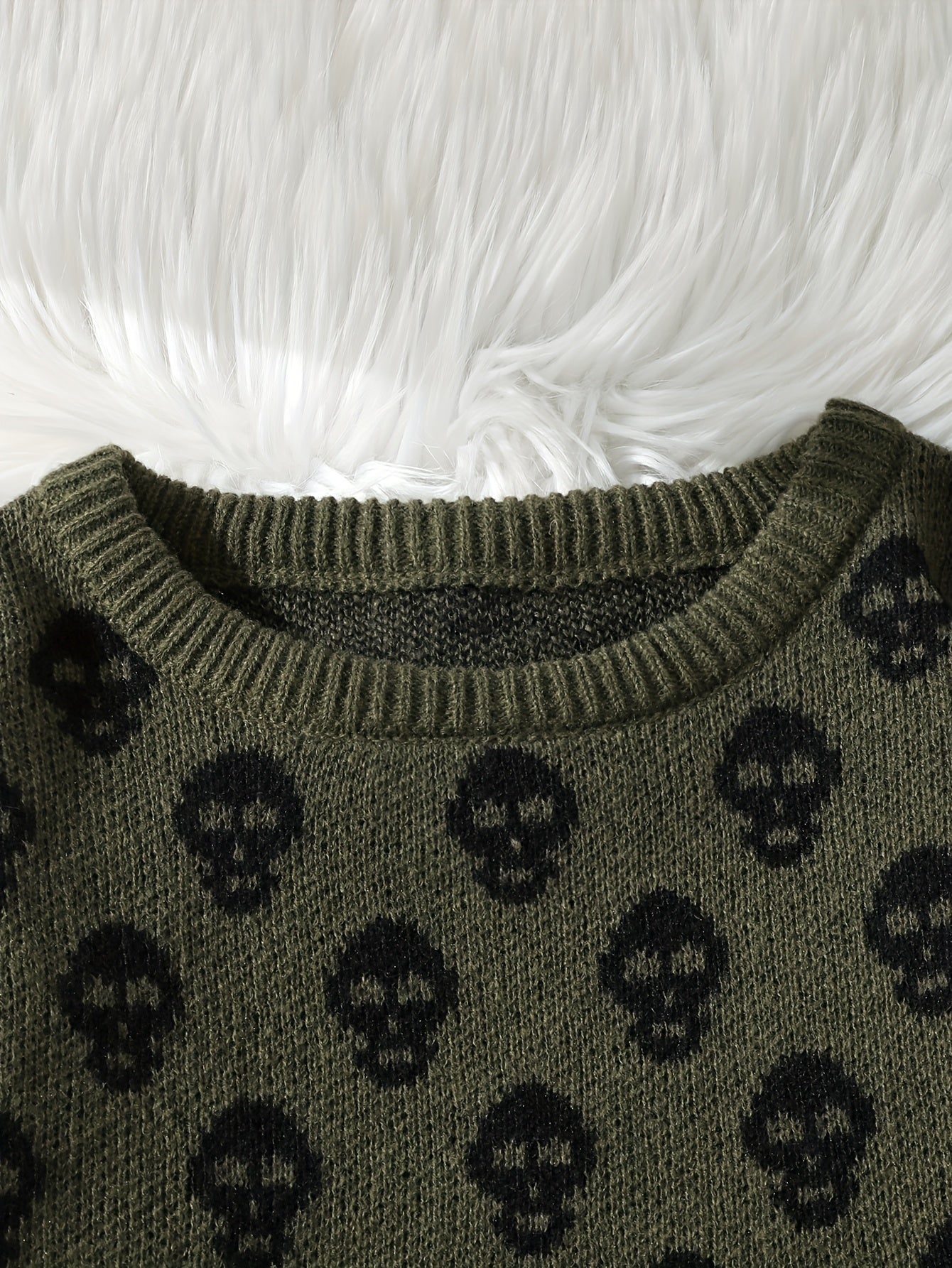 Unisex Pullover mit Totenkopfmuster Strick Rundhals Langarm Strickpullover