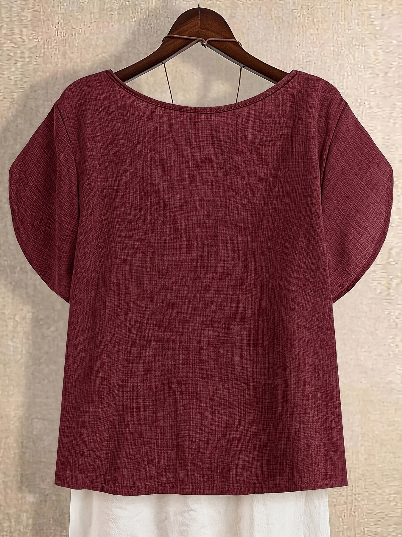 Damen Tunika Bluse mit asymmetrischem Ausschnitt und Knopfdetail – Künstlerischer Casual Look