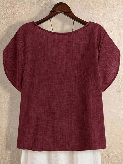 Damen Tunika Bluse mit asymmetrischem Ausschnitt und Knopfdetail – Künstlerischer Casual Look