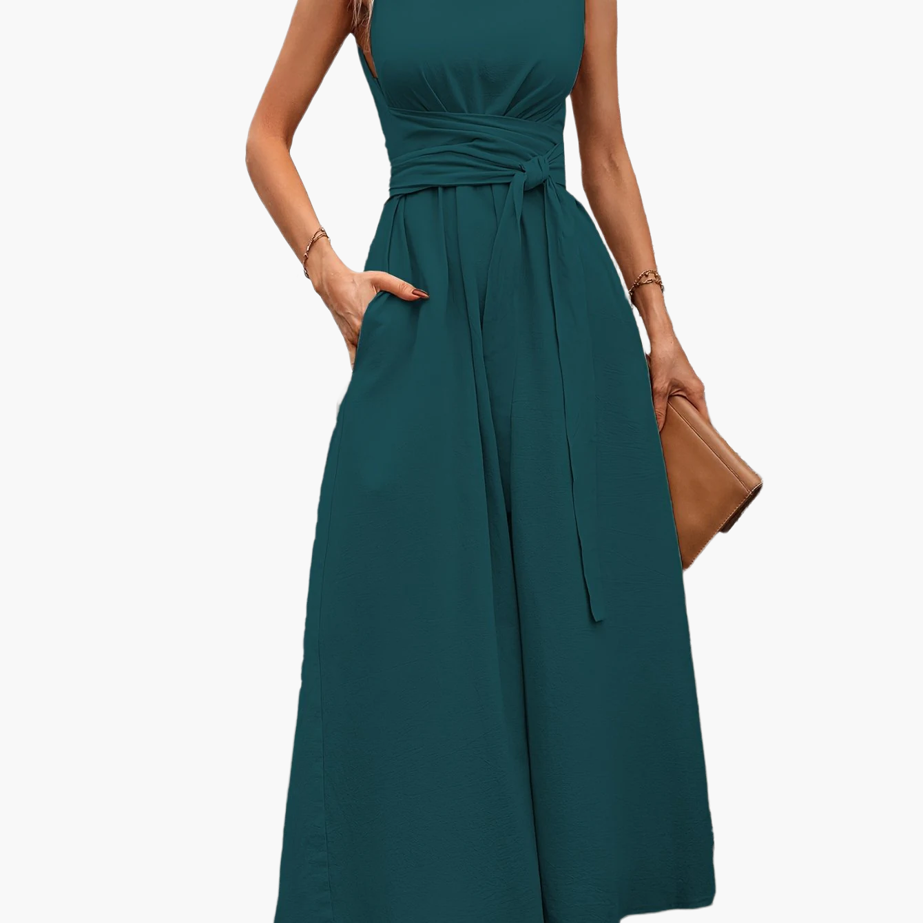 Damen Jumpsuit Elegant Ärmellos mit Bindegürtel für Sommer und Freizeit