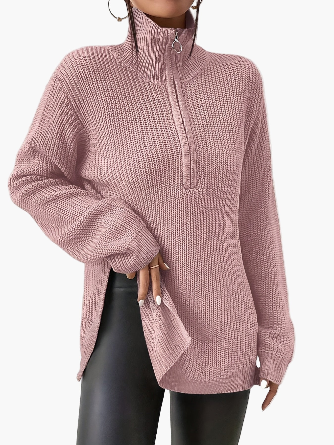 Damen Strickpullover mit Zipper und hohem Kragen – Modischer Herbst/Winter Sweater für Alltag und Freizeit