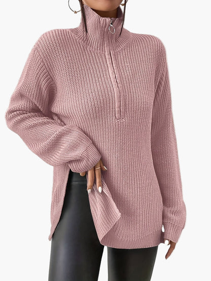 Damen Strickpullover mit Zipper und hohem Kragen – Modischer Herbst/Winter Sweater für Alltag und Freizeit