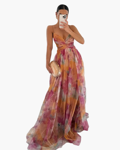 Damen Maxikleid Elegant Blumenmuster Sommer Festlich Abendmode