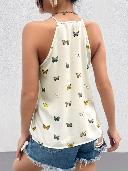 Damen Elegantes Sommertop mit Schmetterlingsprint und Spaghettiträgern – Lässig & Modisch
