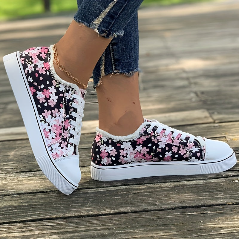 Damen Sneaker mit Blumenmuster – Modische Freizeitschuhe für Alltag und Spaziergänge