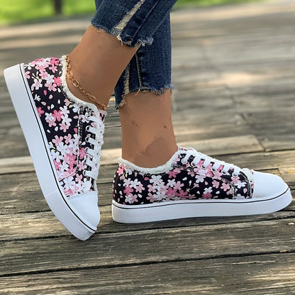 Damen Sneaker mit Blumenmuster – Modische Freizeitschuhe für Alltag und Spaziergänge