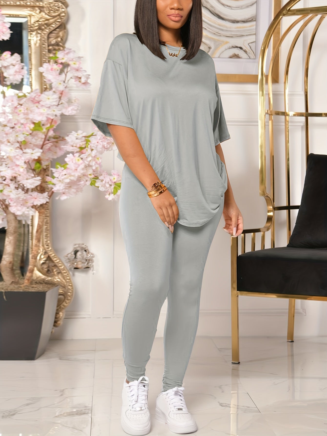 Damen Freizeit Set Zweiteiler – Lockeres Shirt & Leggings für Alltag und Sport