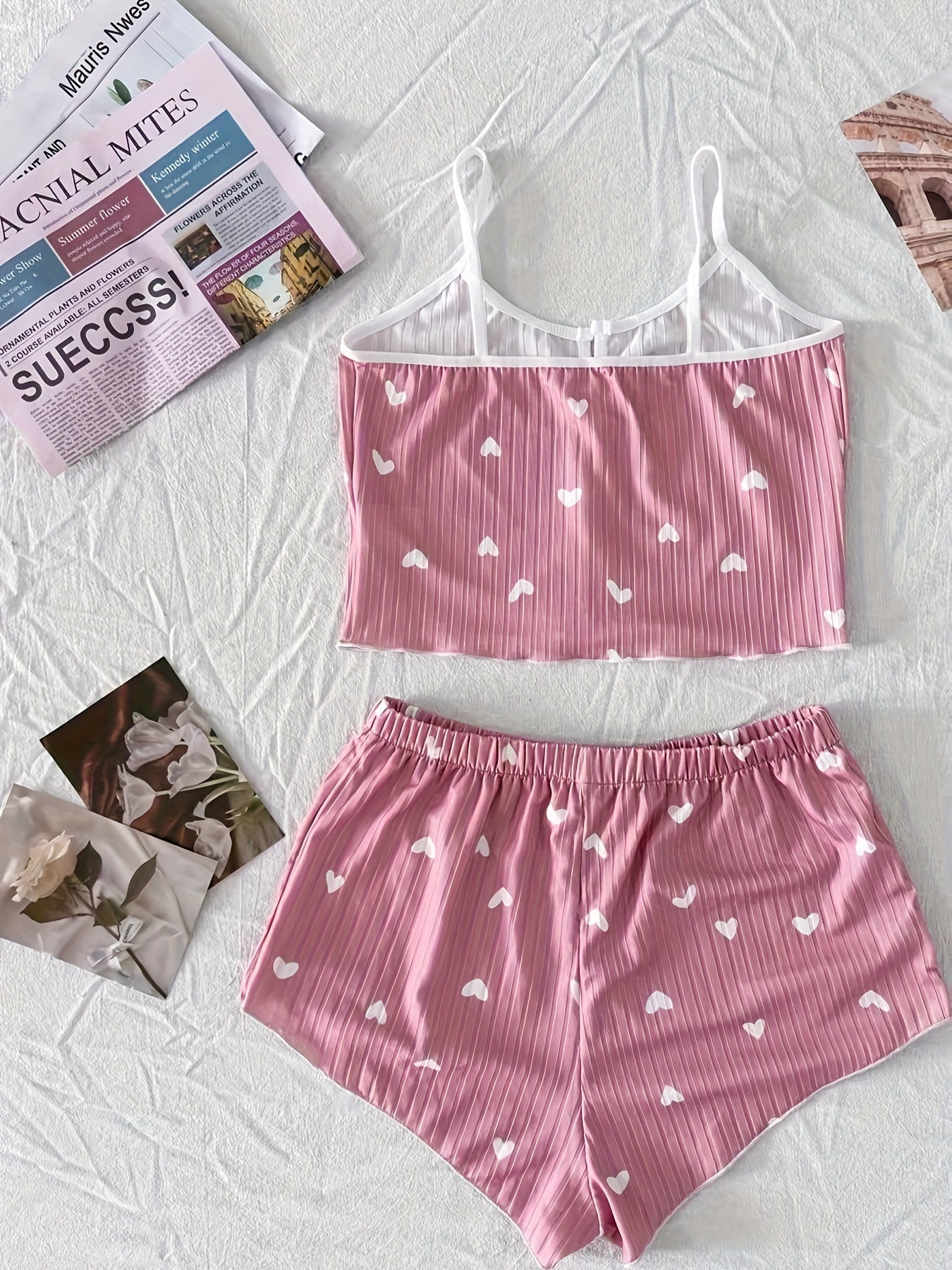 Damen Pyjama Set mit Herzchenmuster – Süßes und Bequemes Schlafanzug-Set für Frauen, Perfekt für den Sommer
