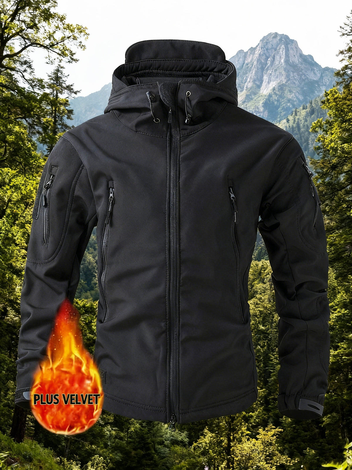 Herren Outdoor Jacke mit Kapuze Softshell Winterjacke Mehrere Taschen