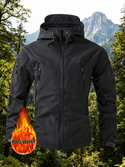 Herren Outdoor Jacke mit Kapuze Softshell Winterjacke Mehrere Taschen