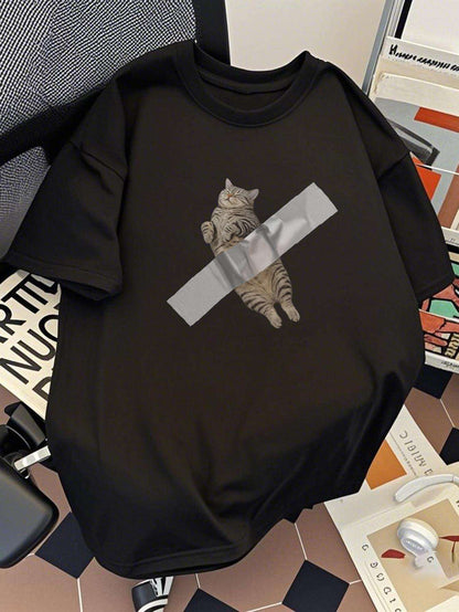 Herren T-Shirt mit lustigem Katzen-Print – Streetwear Style, Casual & Trendig
