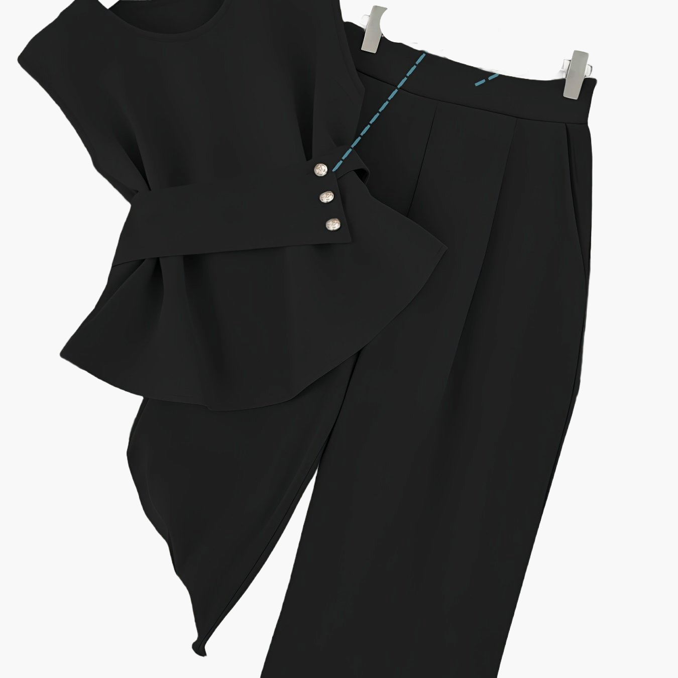 Damen Zweiteiler Set Elegant – Ärmelloses Oberteil mit Gürtel & Gerade Hose, Business & Alltag