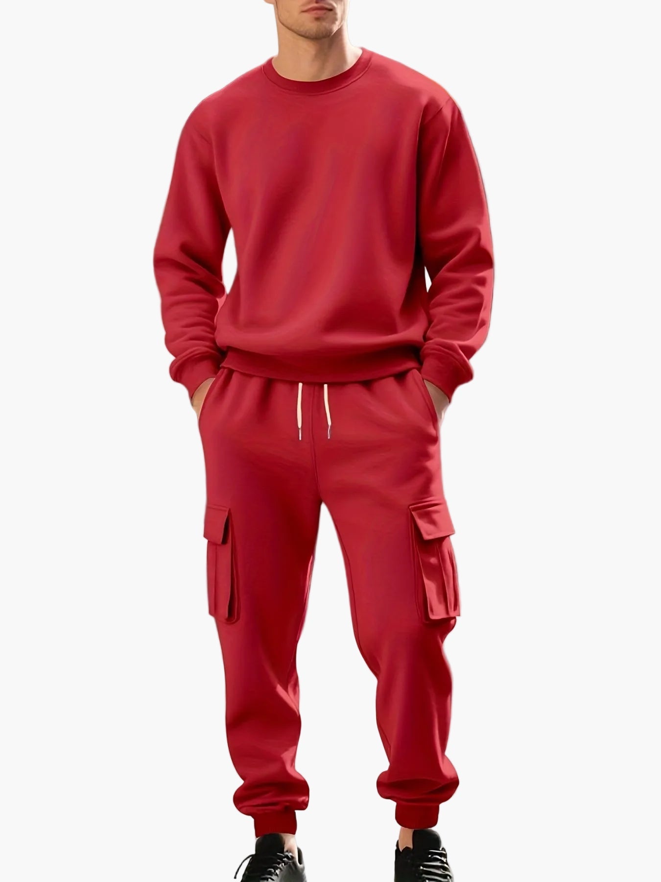 Herren Sweatshirt und Cargo Jogger Set – Bequemes Freizeit-Outfit mit Taschen, Perfekt für Sport und Alltag