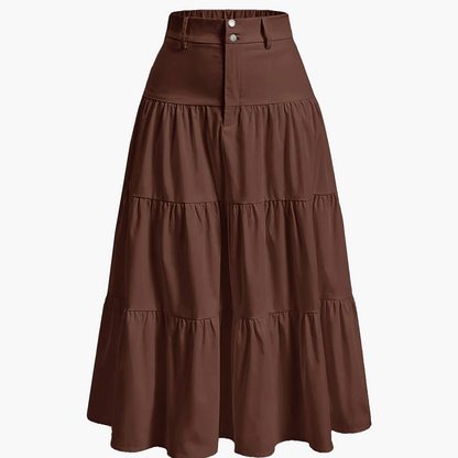 Damen Maxirock Elegant Stufenrock mit Hohem Bund für Alltag und Freizeit