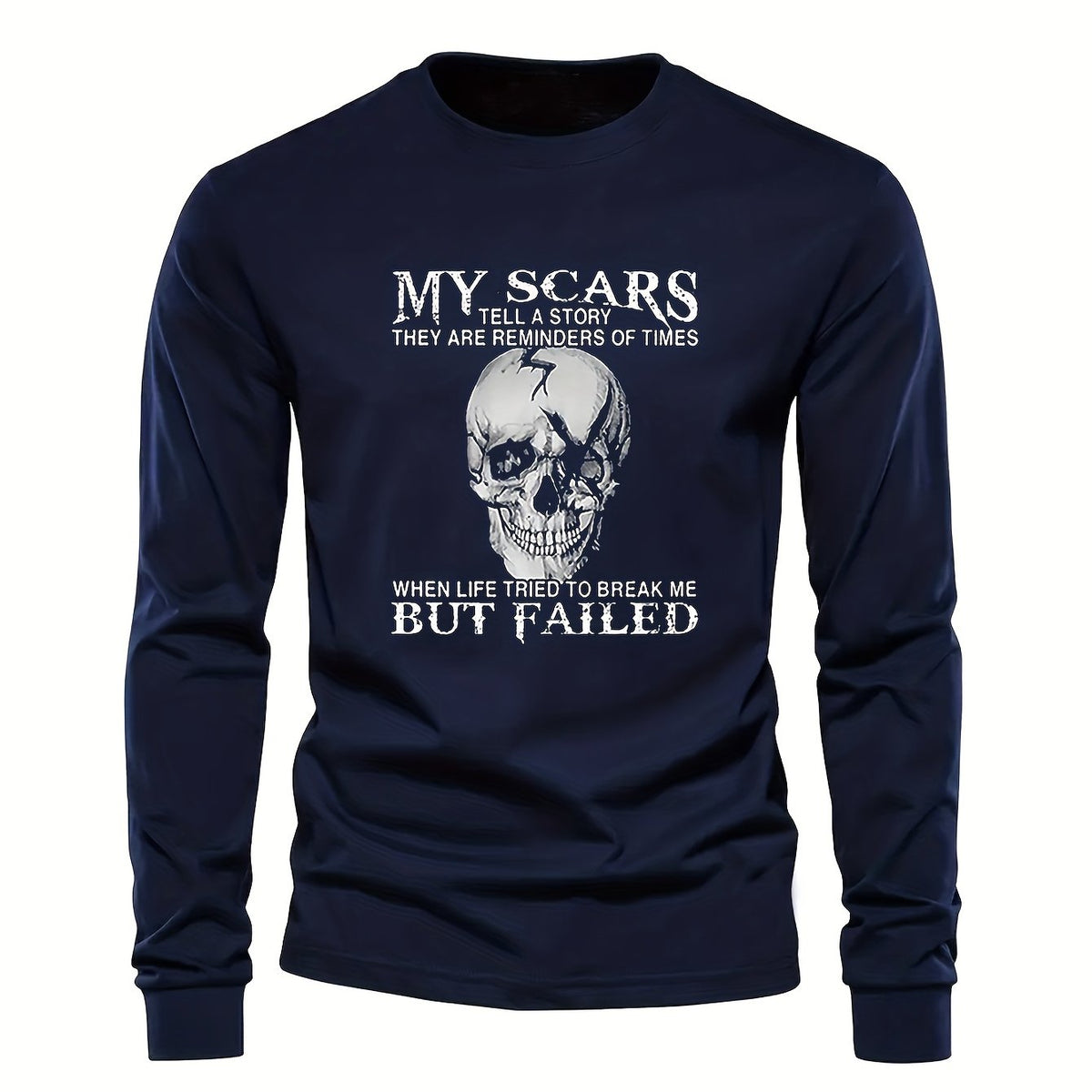 Herren Langarmshirt mit Totenkopf-Druck und Spruch