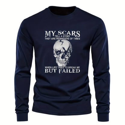 Herren Langarmshirt mit Totenkopf-Druck und Spruch