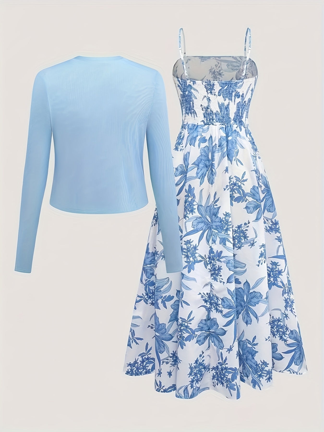 Damen Midikleid mit Blumenmuster und Cardigan – Elegantes Freizeit-Outfit Set für Frühling & Sommer