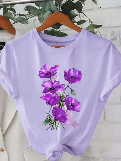 Damen T-Shirt mit Blumenprint – Stilvolles Freizeitshirt mit Mohnblumen-Motiv, Casual Fashion