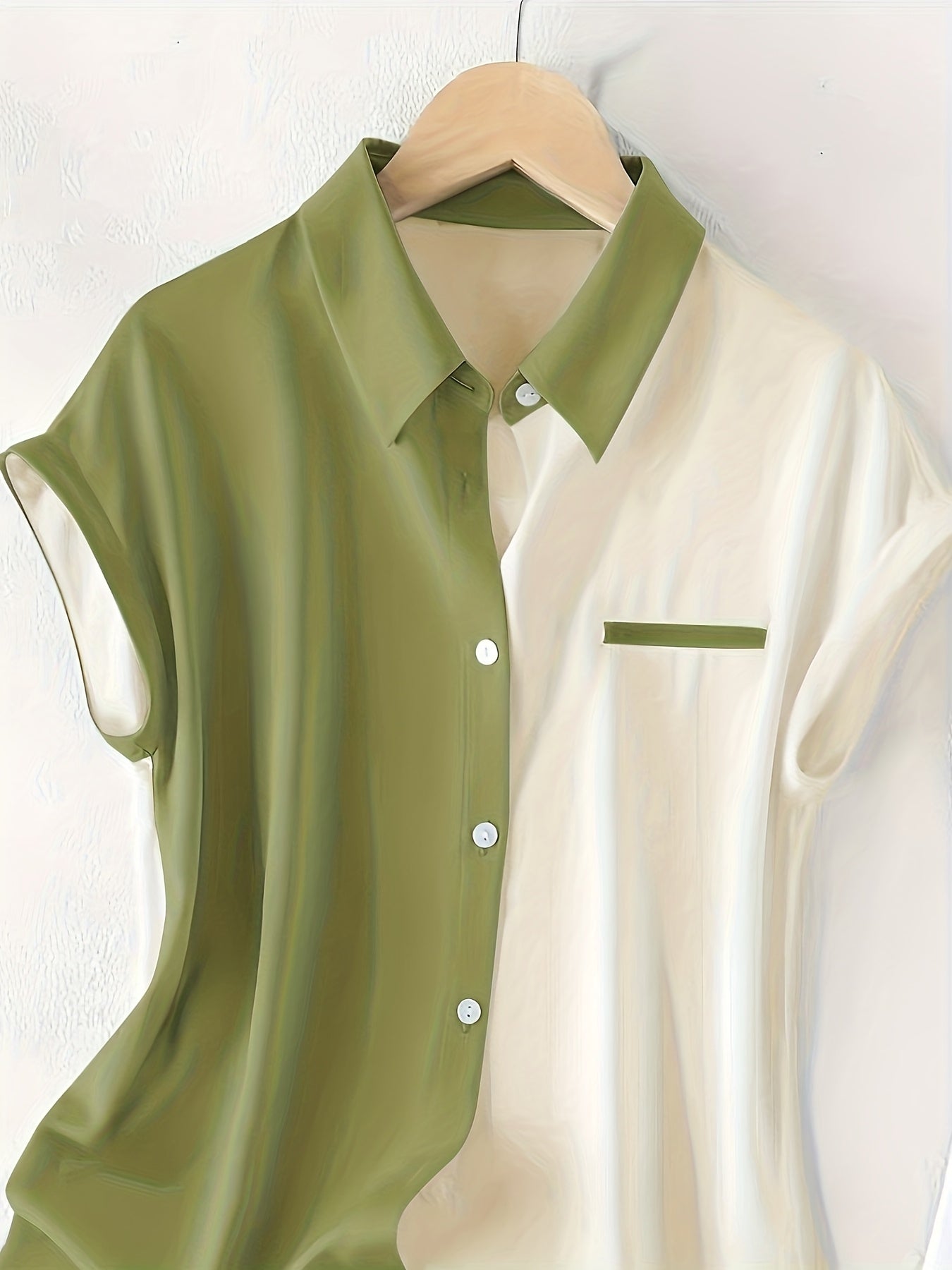 Damen Elegante Bluse im Colorblock-Design mit Knopfleiste – Sommermode, Ärmellos, Büro & Freizeit