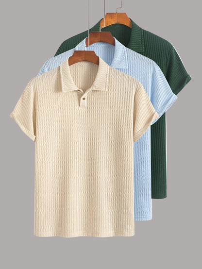 Herren Poloshirt Set Kurzarm – Klassischer Stil mit Modernem Strukturmuster, Vielseitig für Büro & Freizeit