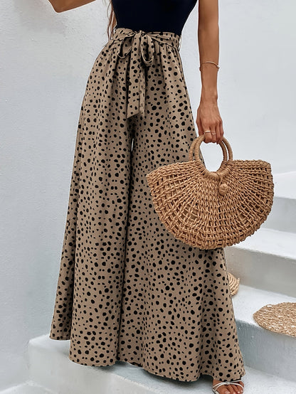 Damen Elegante Weitbeinige Palazzo-Hose mit Gürtel und Punktemuster – Perfekt für Freizeit und Sommer
