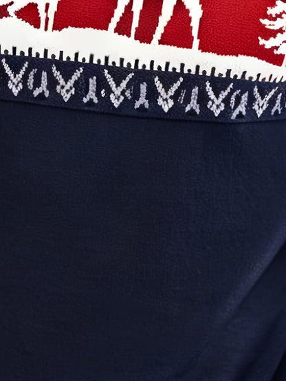 Weihnachtspullover Herren Rot Hirsch-Motiv Rundhalsausschnitt
