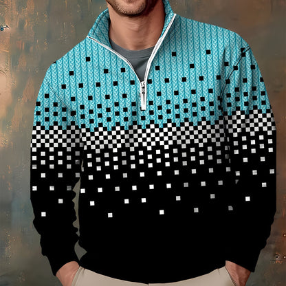 Herren Halb-Reißverschluss Pullover mit Farbverlauf und Muster, Langarm