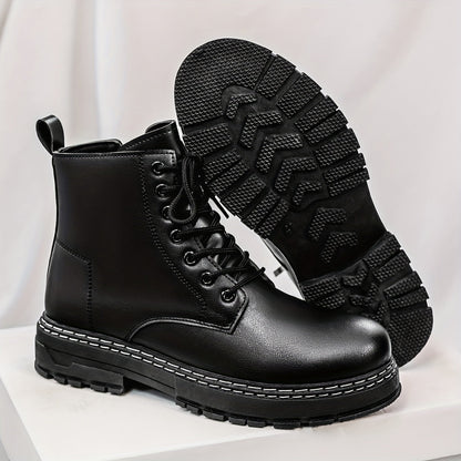 Schwarze Schnürstiefel Hohe Stiefeletten mit Ziernähten