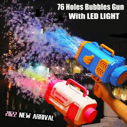 Kinder Bazooka Bubble Gun – Elektrische Seifenblasenpistole mit 69 Düsen und Lichteffekten – Geschenk für Indoor und Outdoor Spaß