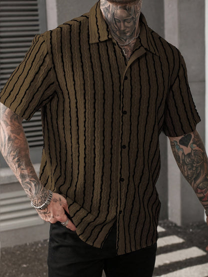 Herren Kurzarm Freizeithemd mit Knopfleiste und Retro-Streifen – Perfekt für Sommer & Freizeit