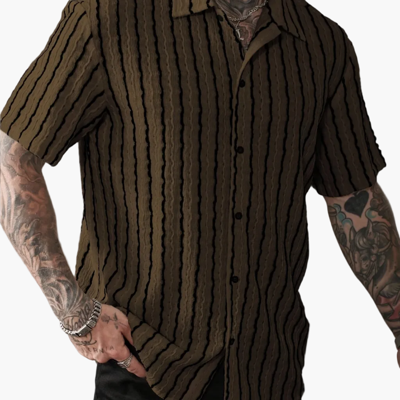 Herren Kurzarm Freizeithemd mit Knopfleiste und Retro-Streifen – Perfekt für Sommer & Freizeit