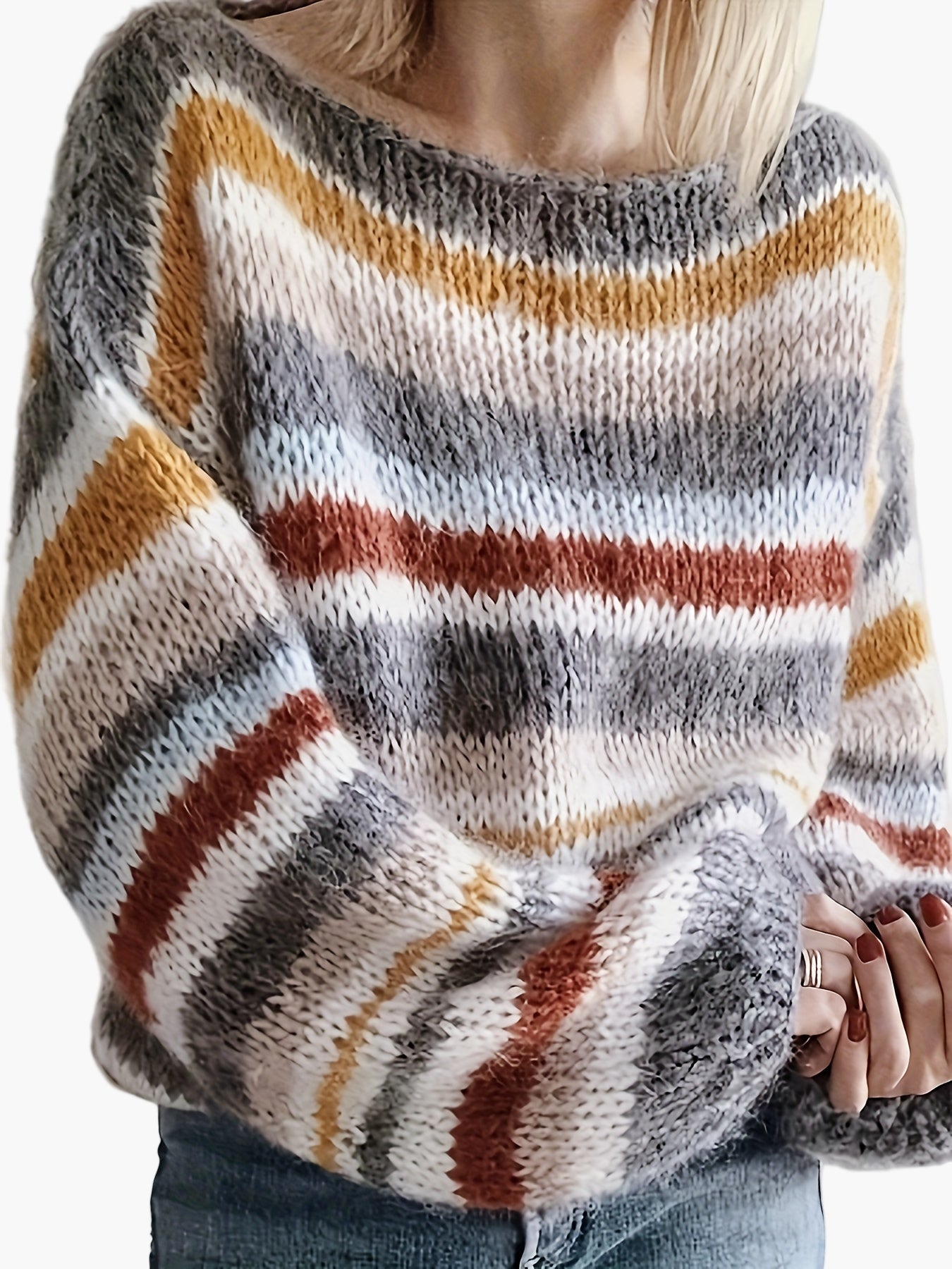 Damen Strickpullover im lässigen Streifen-Design für Herbst und Winter – Oversized, gemütlich, modisch