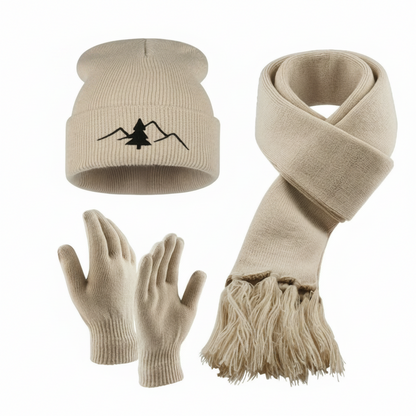Mützen Schal Handschuh Set Unisex gerippt mit Stickerei