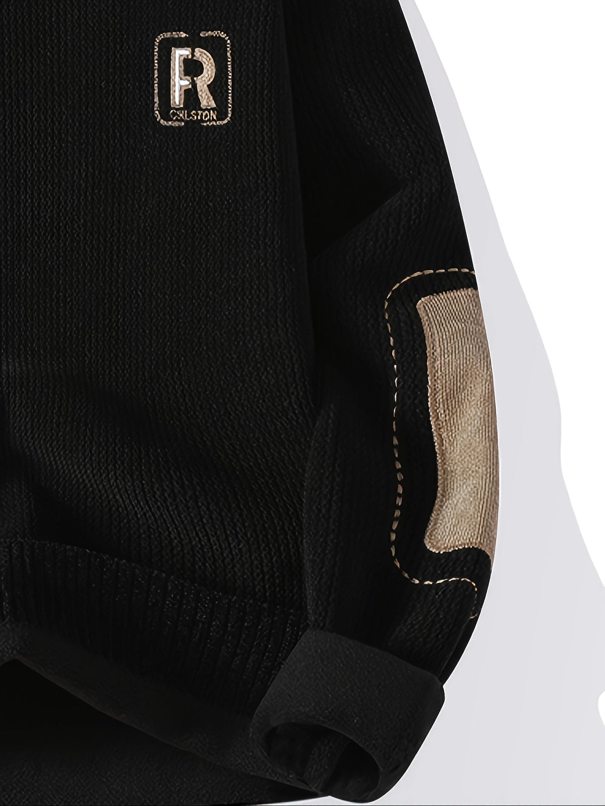 Unisex Langarm Sweatshirt mit Ellenbogen-Patches, Rundhalsausschnitt, gerippter Textur