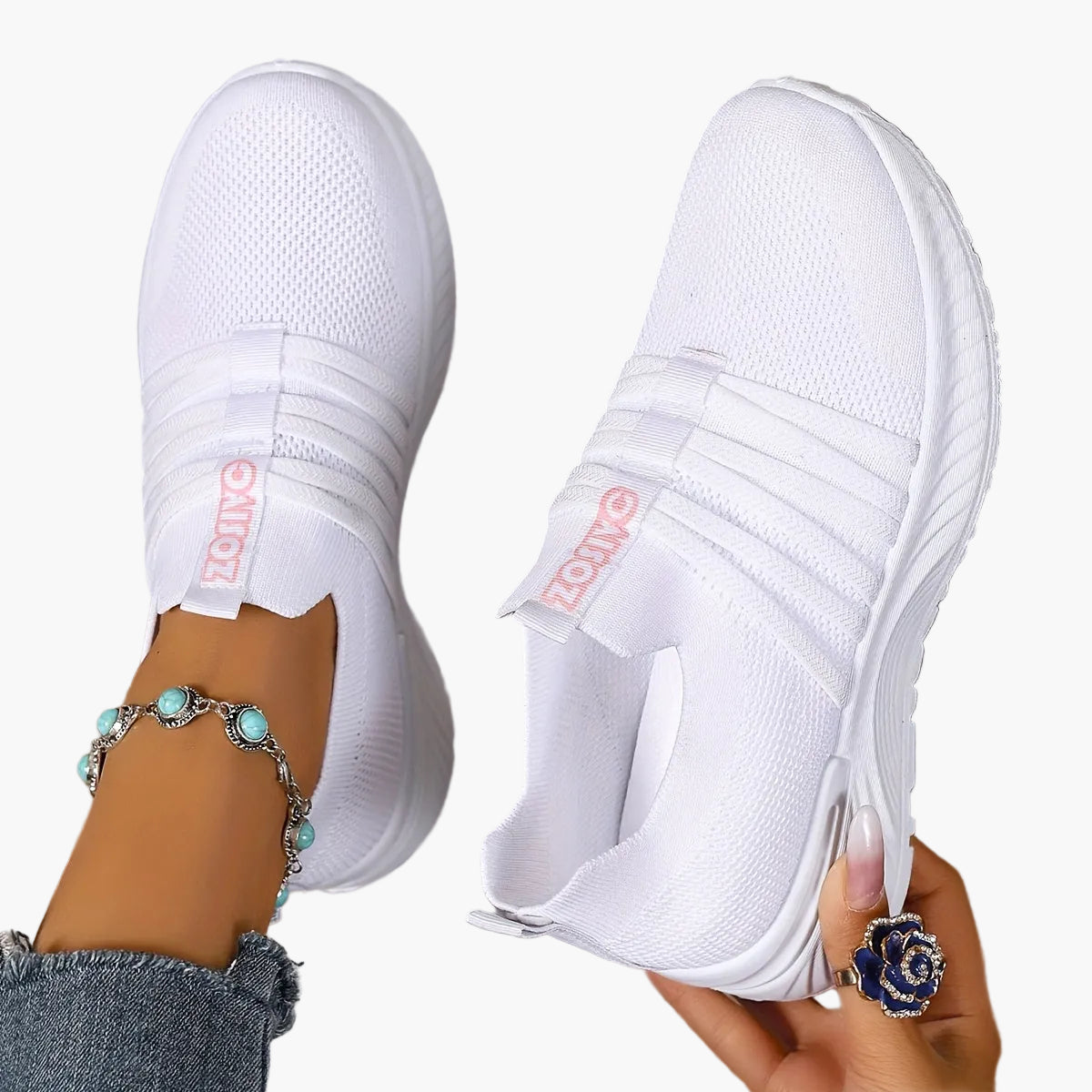Damen Slip-On Freizeitschuhe mit Streifen – Bequeme Alltagssneaker für Freizeit & Spaziergänge