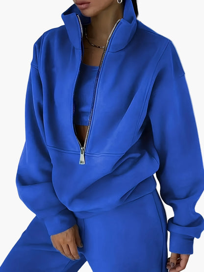Damen Freizeit Zip Sweatshirt mit Stehkragen – Lässiger Herbst/Winter Pullover