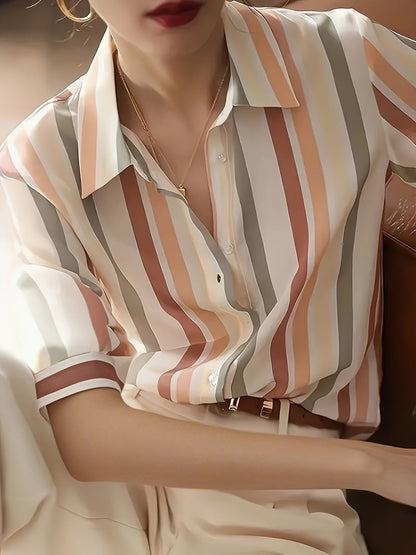 Damen Bluse mit Streifenmuster – Elegante Business- und Freizeitbluse, Kurzarm, Modernes Design