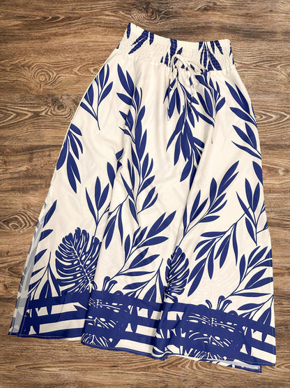 Damen Sommer-Outfit Set – Ärmelloses Top und Maxirock im tropischen Design, ideal für Urlaub und Freizeit