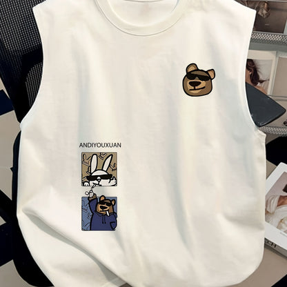 Herren Streetwear Ärmelloses Tanktop mit Cartoon-Print und modernem Design