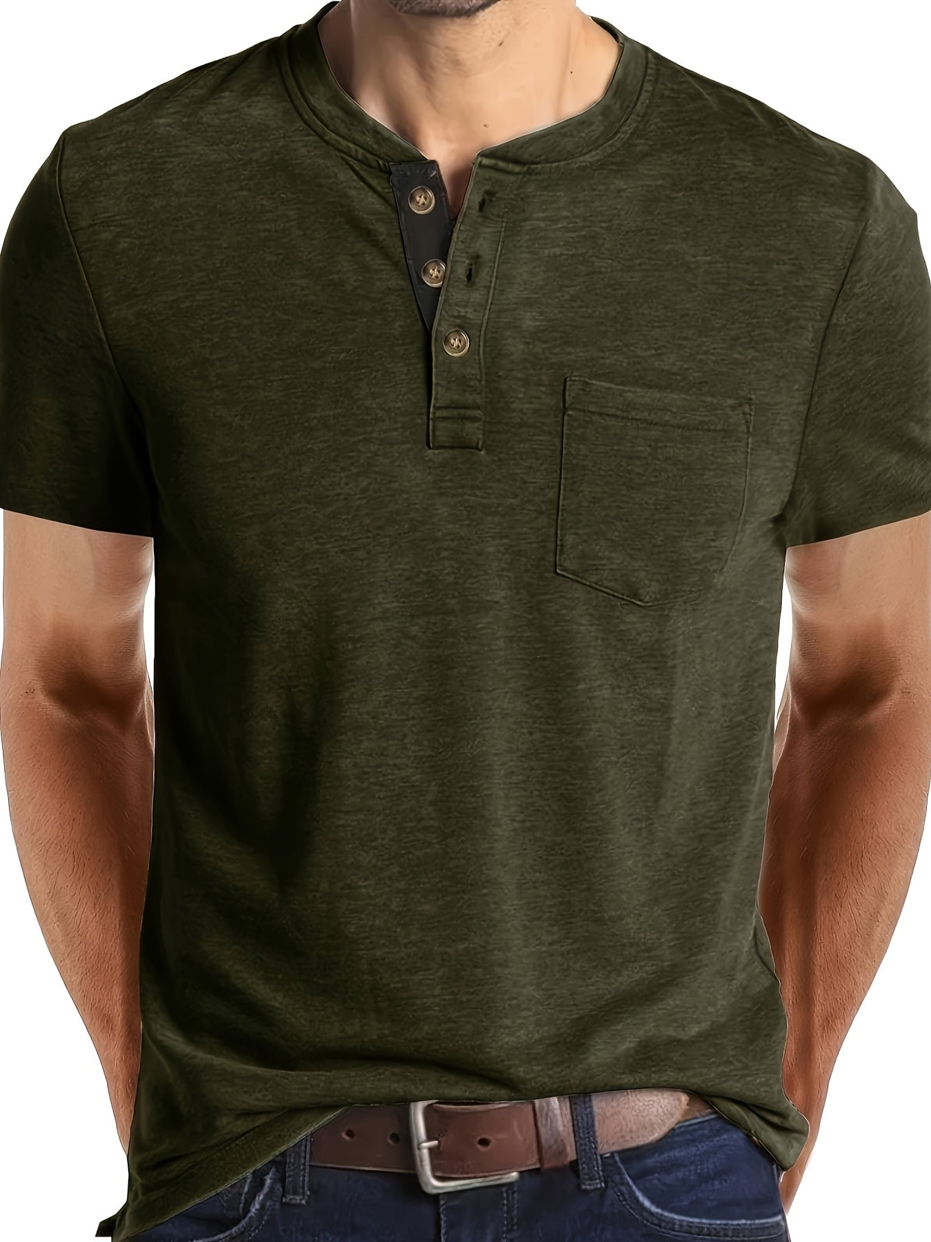 Herren Henley T-Shirt mit Knopfleiste und Brusttasche – Freizeitstil für Alltag und Wochenende