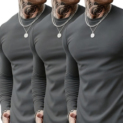 3er Pack Langarmshirt Herren Rundhals Basic Langarm T-Shirt Schwarz Weiß Grau