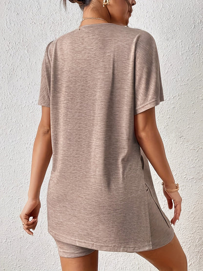 Damen Loungewear Set mit Oversize T-Shirt und Shorts – Eleganter Freizeit-Look für Zuhause oder Alltag