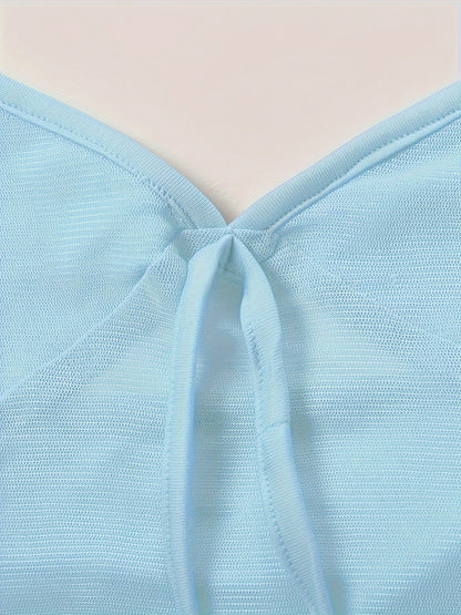 Damen Crop Top mit Spaghettiträgern und Frontschleife – Modisches Party- und Ausgeh-Oberteil