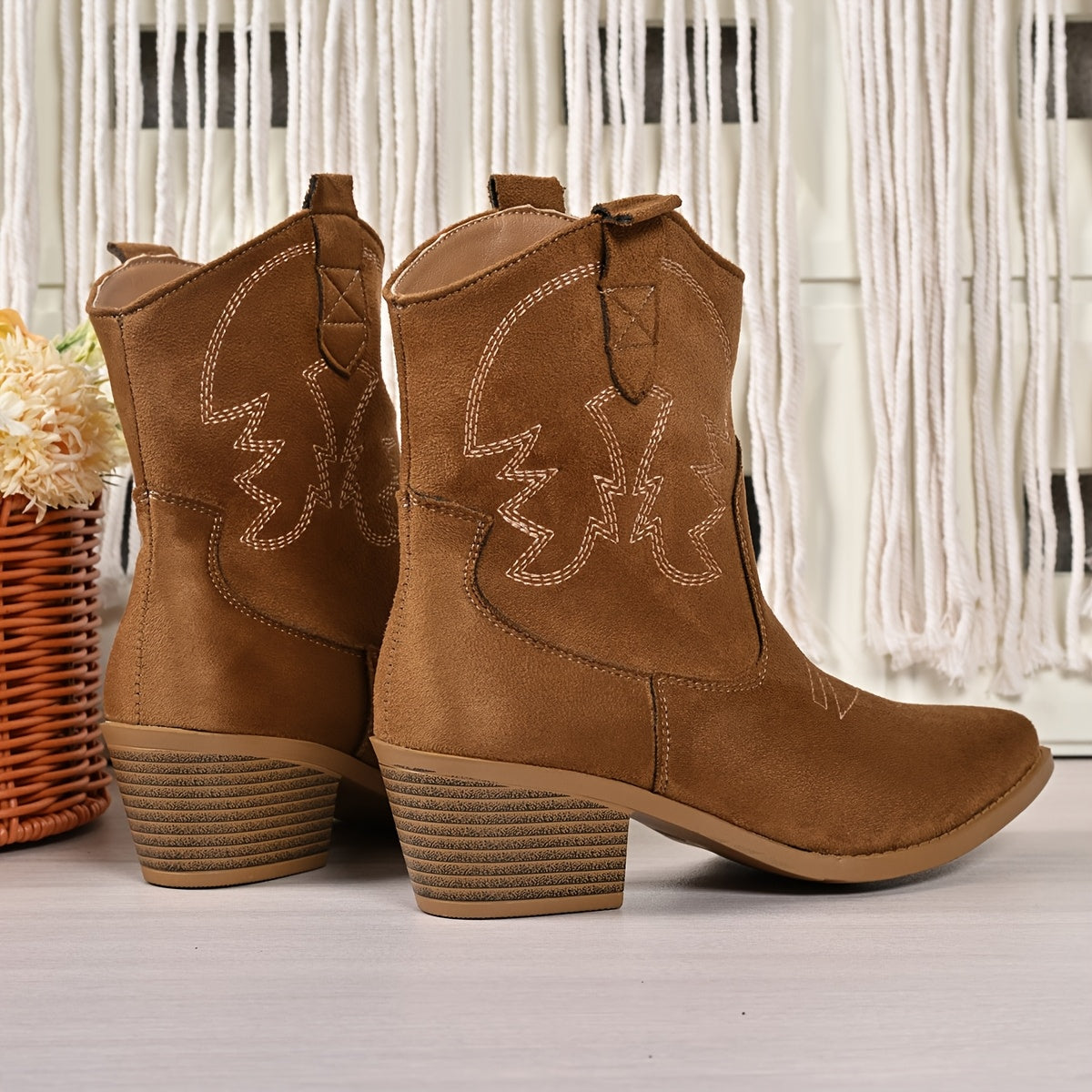 Damen Western Stiefel Stiefeletten spitze Zehe Blockabsatz Bestickt