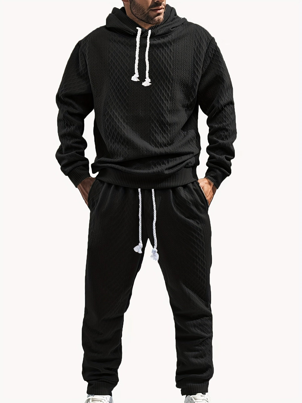 Herren Kapuzenpullover & Jogginghose Set Strukturiert Langarm Freizeitanzug Mehrfarbig
