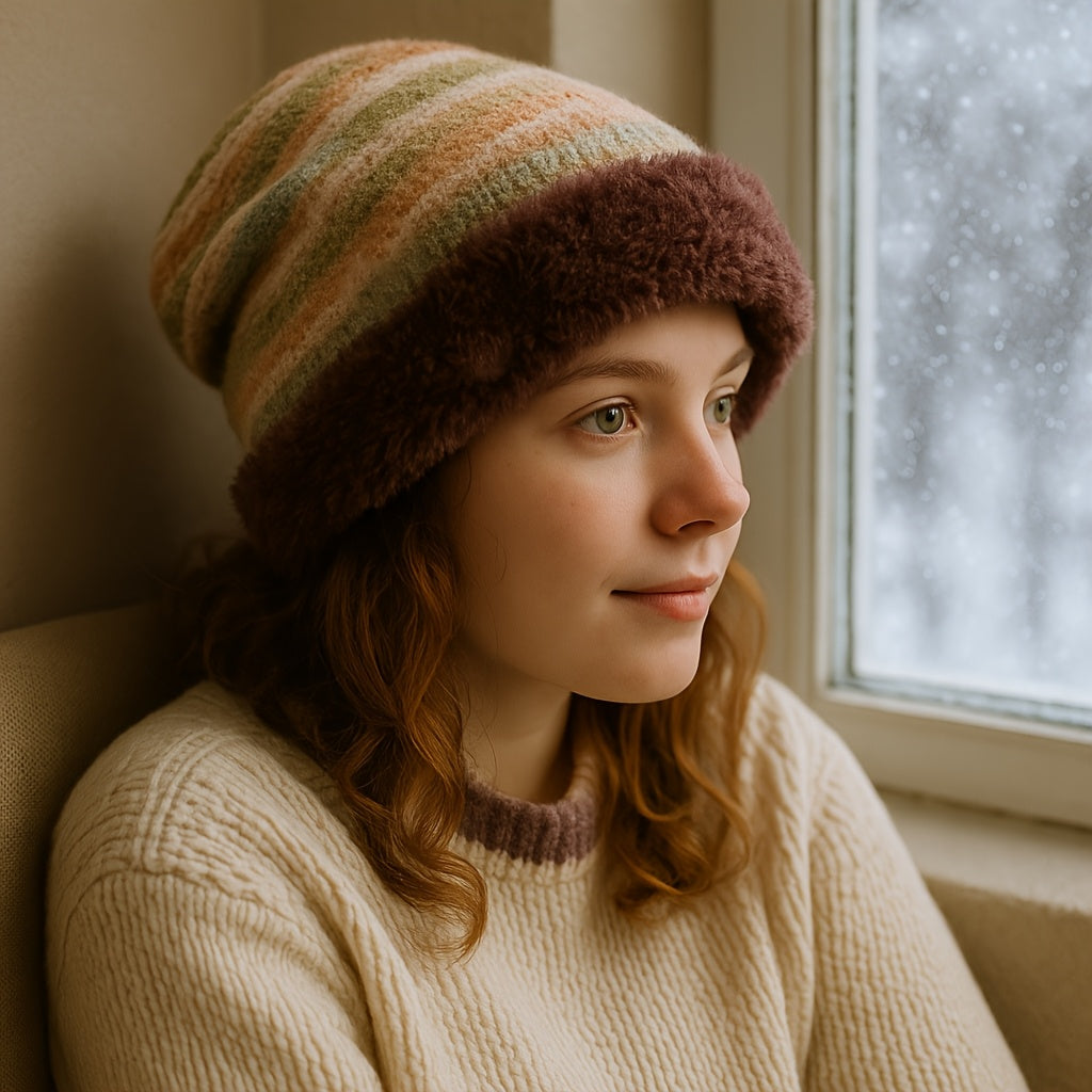 Unisex Winter Beanie Strickmütze mit weichem Futter & Farbverlauf