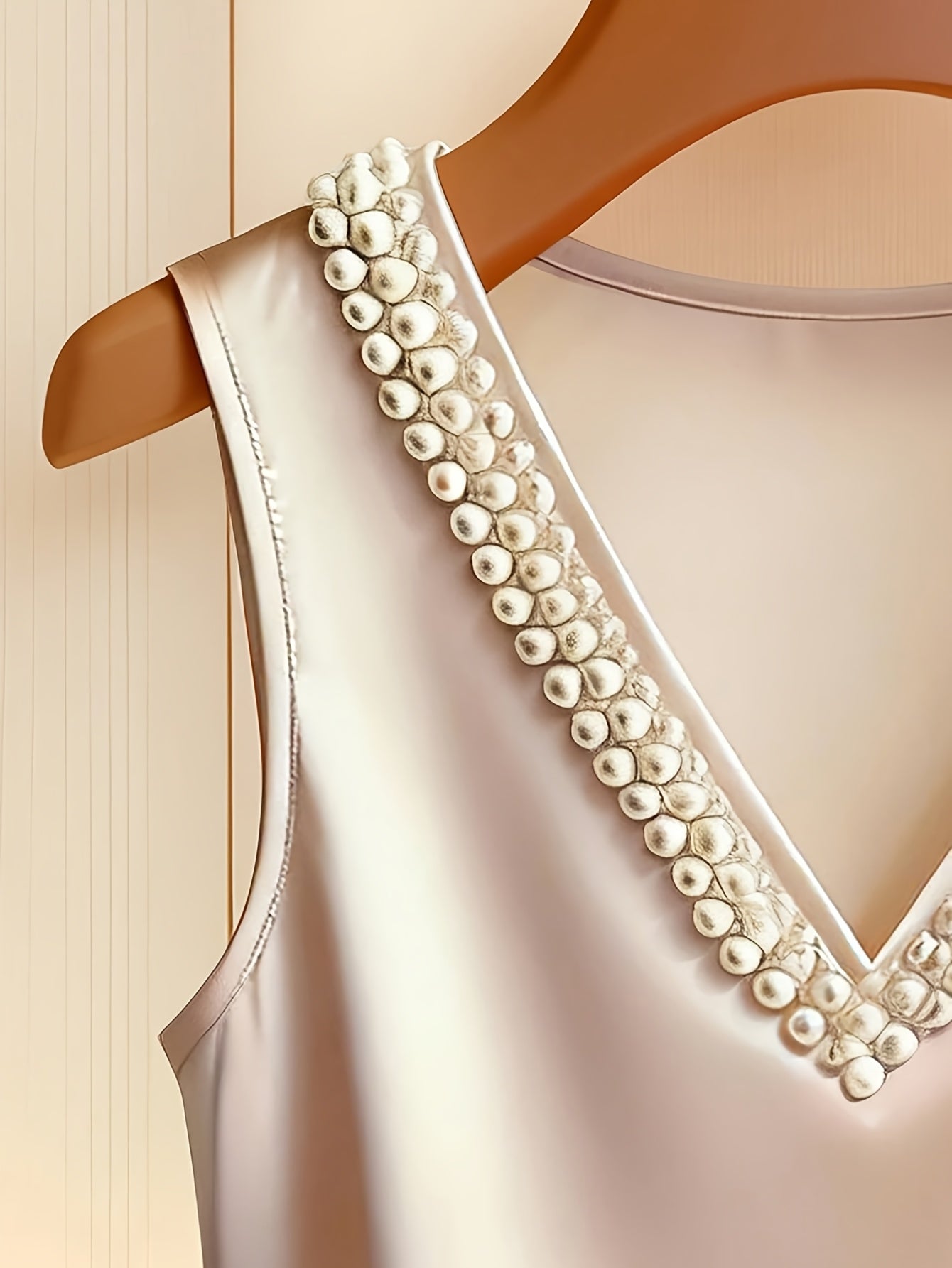 Damen Elegantes Ärmelloses Top mit Perlenbesetztem V-Ausschnitt – Stilvolles Oberteil für Büro und besondere Anlässe
