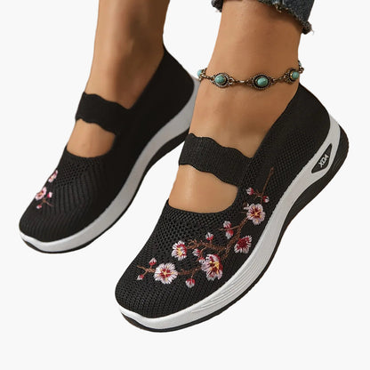 Damen Komfort-Sneaker mit floraler Stickerei und Klettverschluss – Bequeme Freizeitschuhe für Alltag und Spaziergänge