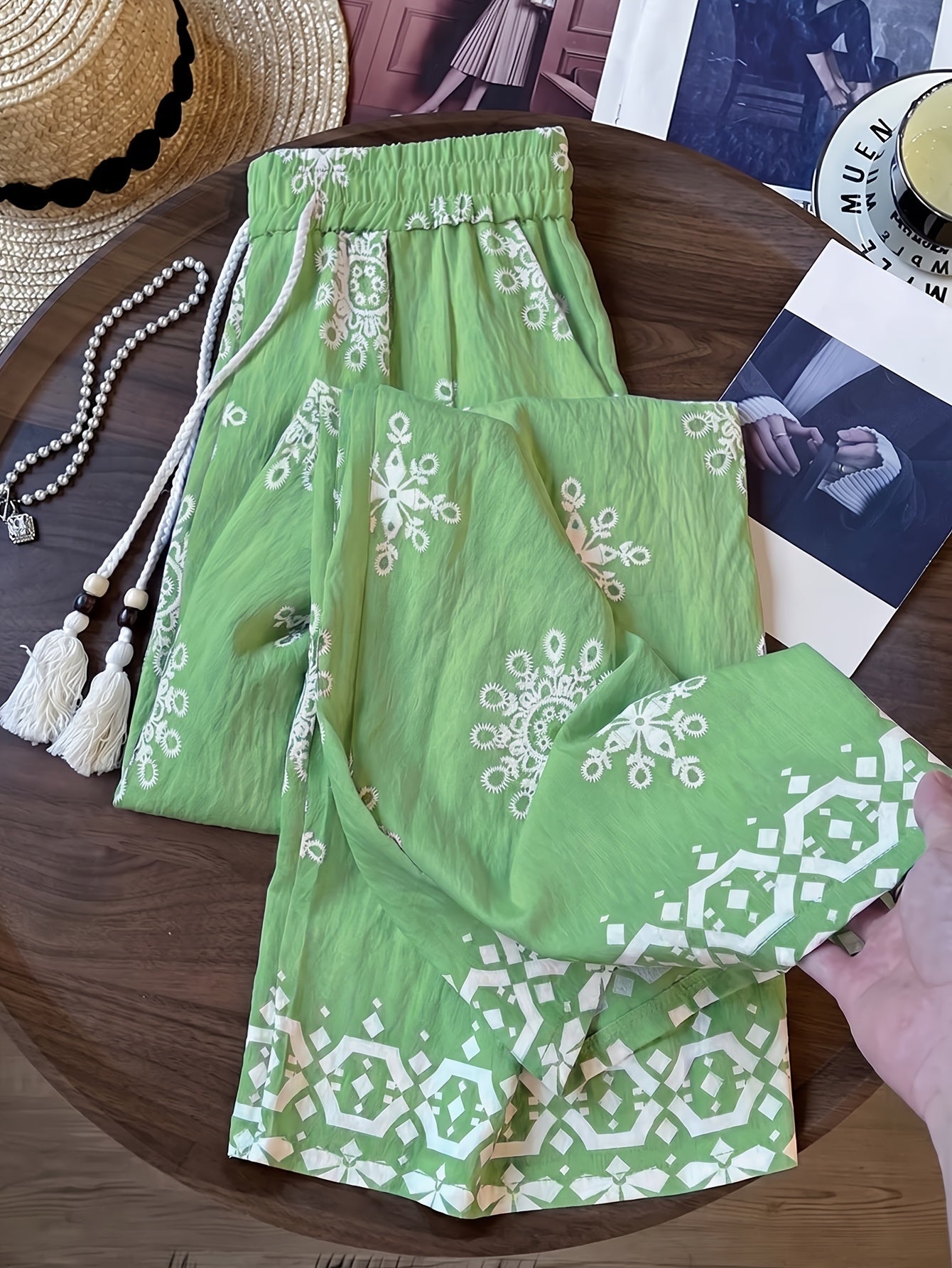 Damen Palazzo-Hose mit Boho-Stickerei und lässigem Schnitt